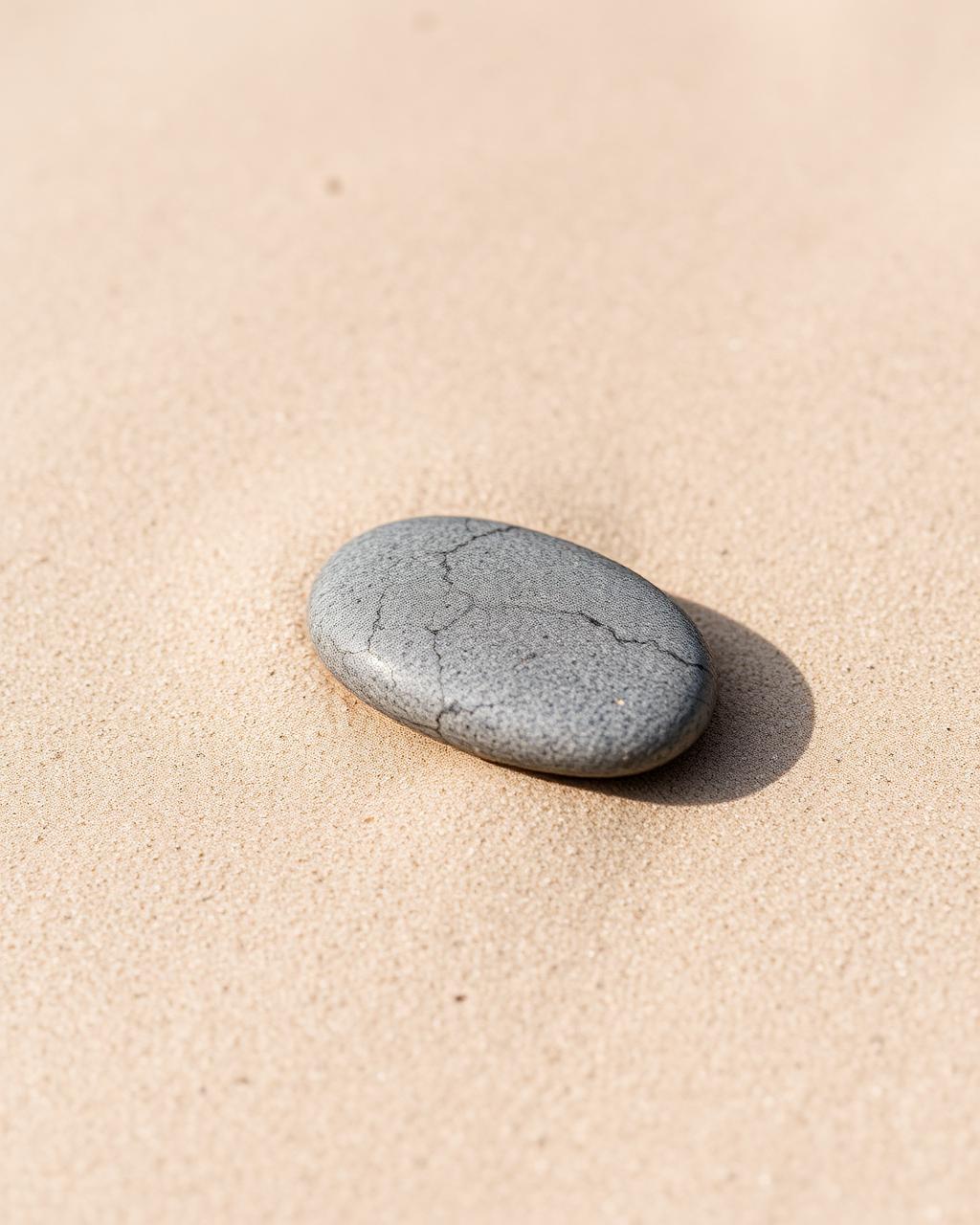 A single smooth stone resting on fine sand